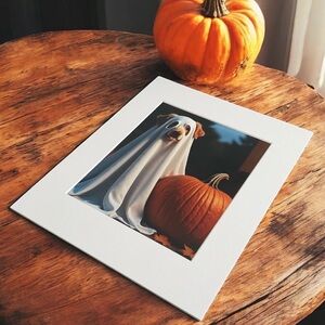 Golden Retriever Dog Dressed as a Ghost Photo Print 8x10 Matted to 11x14